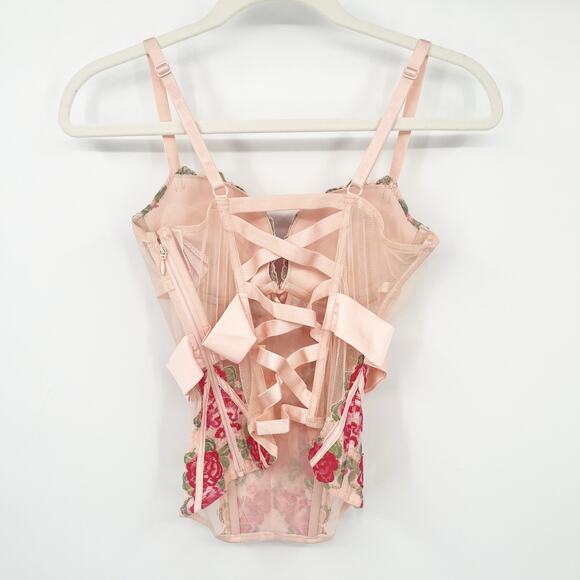 Victorias Secret VS Womens Floral Embroidered Mesh Lace Corset Top Size 36B Pink - Picture 9 of 9